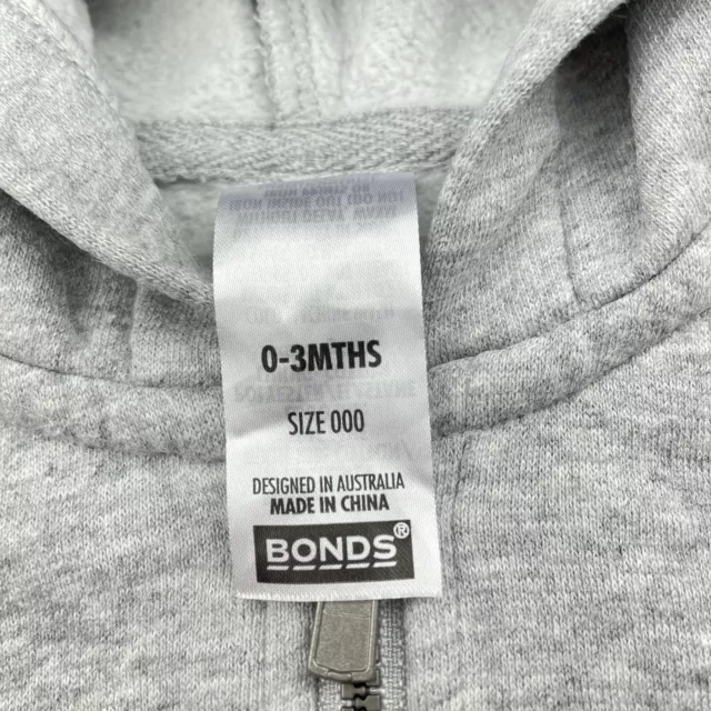 Girls,Boys size 000, Bonds, grey fleece lined zip hoodie sweater, FUC 3