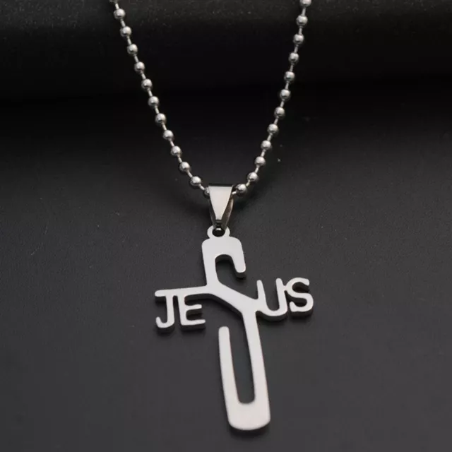 Christian Symbol Stainless Steel Jesus Cross Pendant Necklace Coopper Chain