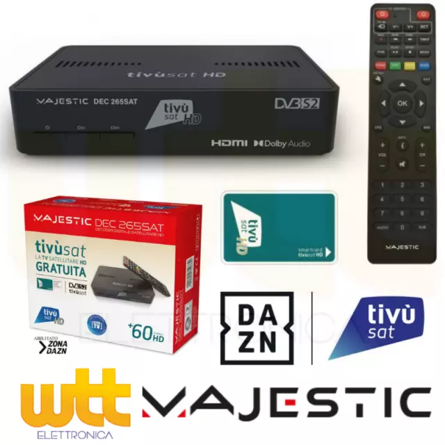 DECODER SATELLITARE TV SAT MAJESTIC DEC265 HD con tessera tivusat HD