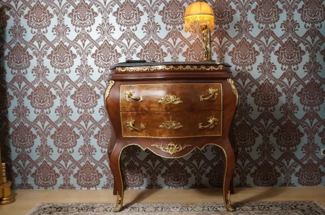 PROMOTION: grande commode style baroque en bois massif couverture de marbre noir 3