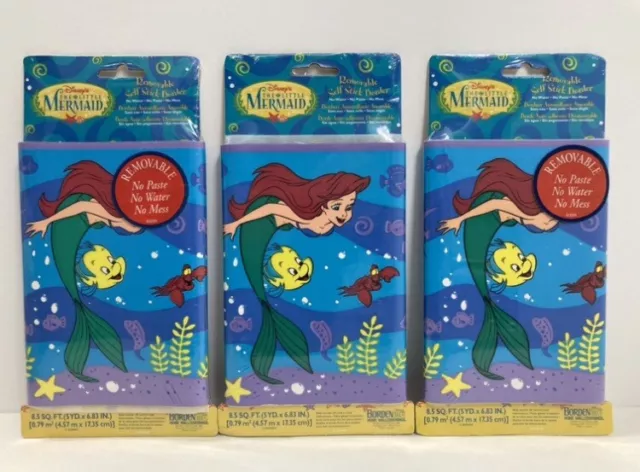 3 SEALED Packs Disney THE LITTLE MERMAID Self Stick WALLPAPER BORDER 15 Yards