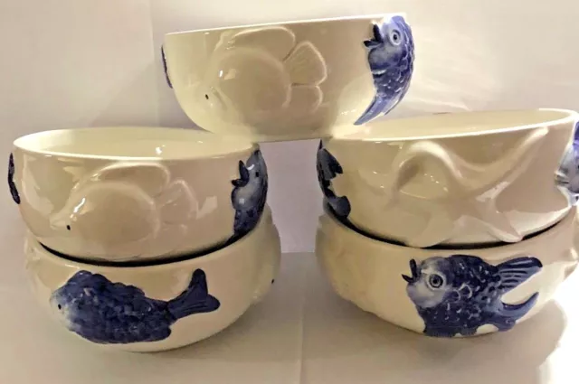 Vtg FISH BASSANO 6" Majolica Bowls set of (5) No. 2226/15