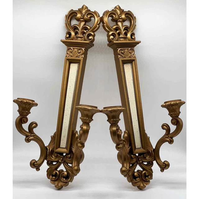 Vintage 1960s MCM Syroco Double-Arm Candle Wall Sconce - Set of 2