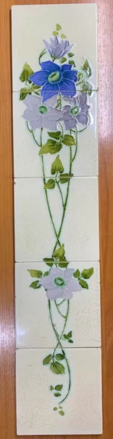 NOUVEAU Art Deco VINTAGE RARE ANTIQUE MAJOLICA TILES England Floral FIREPLACE