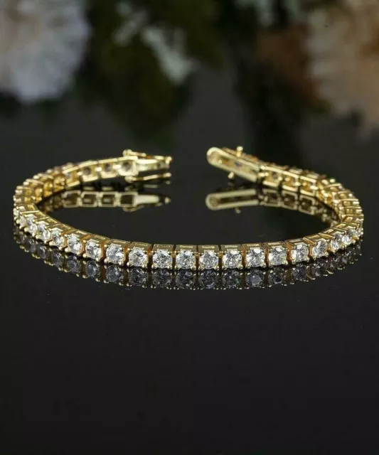 5.50 CT Coupe Ronde Simulé Diamant Bracelet Tennis 14K Solide or Jaune Plaqué