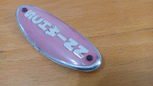 Vintage VGC Schwinn Head Badge, Chicago Made, Pink w White Letters