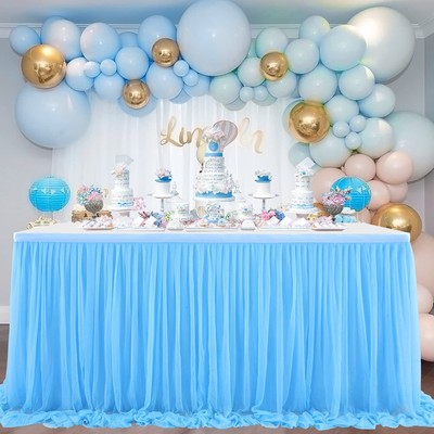 NSSONBEN Rosa Tutu Gonna da Tavolo Rosa Tulle Gonne da Tavolo per Feste Matrimoni Festa di Compleanno Bambino Doccia Decorazione 4.5Yard/14ft/L427cm*H77cm 