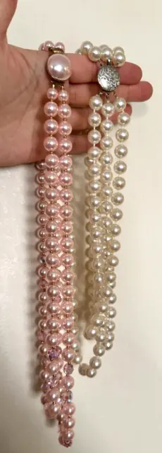 Vintage Necklace Lot Simulated Pearl Multi strand Box Clasp White Pink 1960s