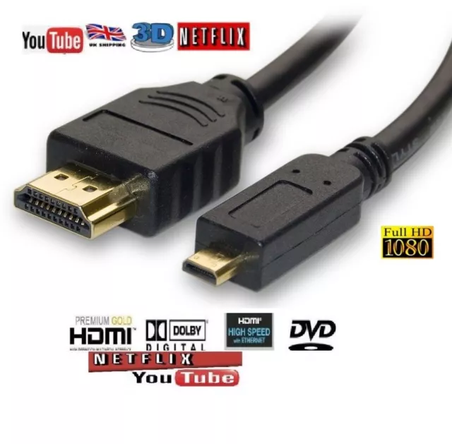 Micro HDMI Male to HDMI male Cable Lead HDTV 1080p Digital Camera Camcorder-BABZ