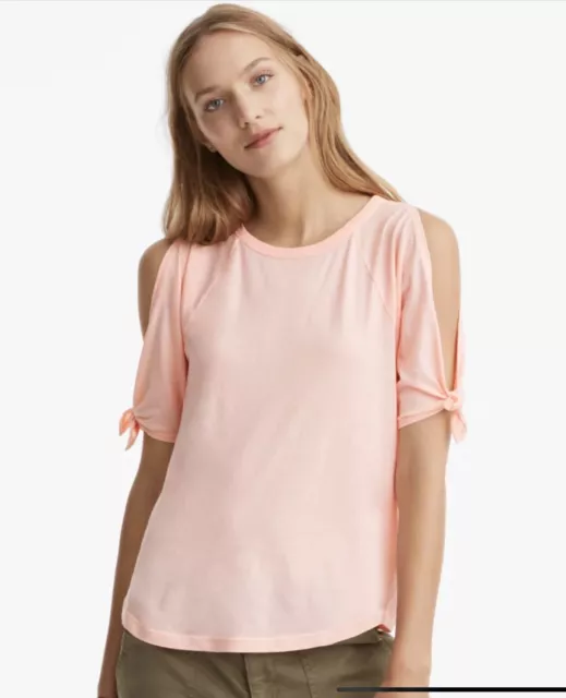 NWT Ann Taylor LOFT Lou & Grey Pink Softserve Cotton Tie Sleeve Tee  - X-SMALL