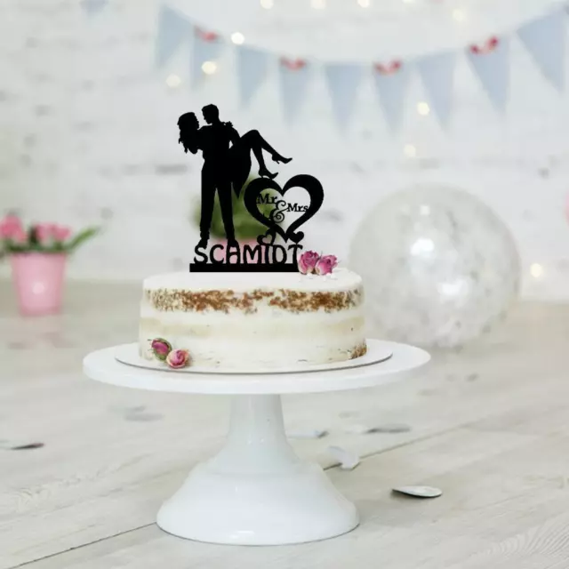 Topper gâteau mariage nom famille personnalisé décor mariage silhouette mariée ' 2