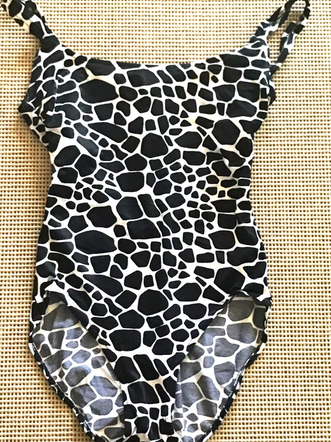 Swimsuit vintage Rose Marie Reid size 12 black and white animal print one piece