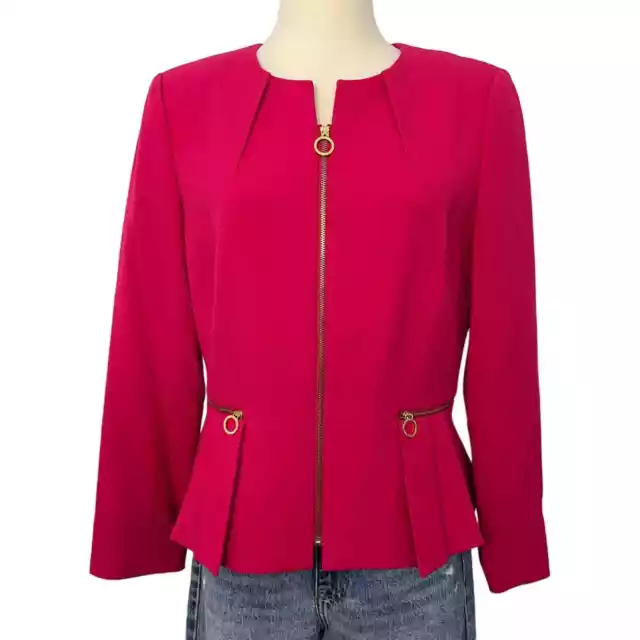 Tahari ASL Pink Full-Zip Peplum Blazer Jacket | Size: 10