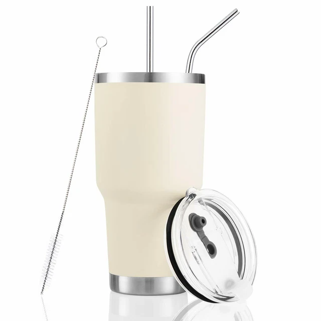 30oz Stainless Steel Insulated Tumbler Travel Mug With Straw Lid & Brush 14color