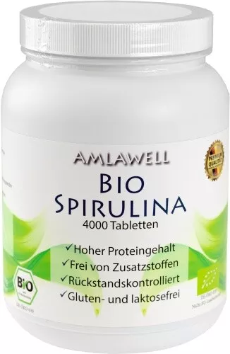 1kg Bio Spirulina Tabletten, 4000 Presslinge, ohne Zusatzstoffe, AMLAWELL