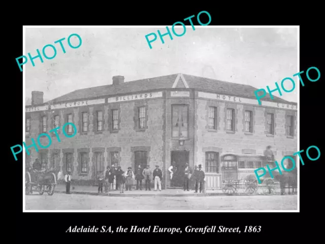 OLD LARGE HISTORIC PHOTO OF ADELAIDE SA THE HOTEL EUROPE GRENFELL St c1863