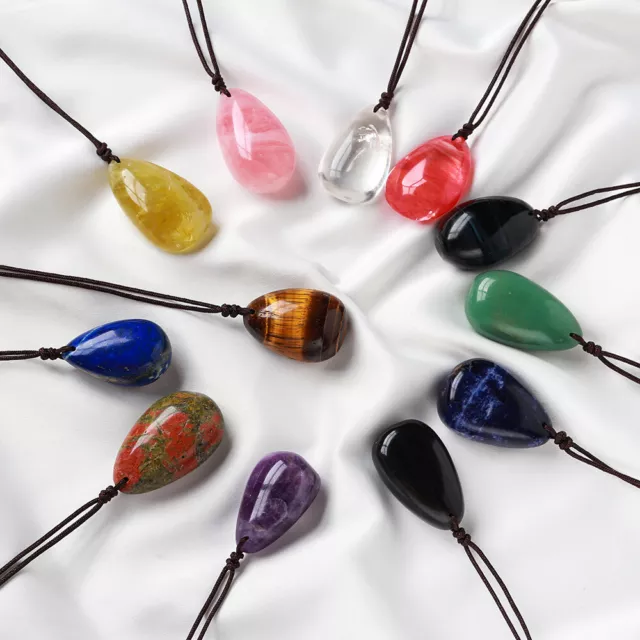 Natural Quartz Crystal Healing Drop Shape Gemstone Pendant Reiki Necklace