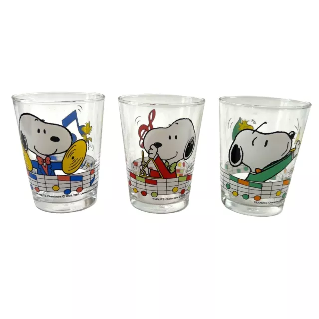 Snoopy Woodstock 4 oz Juice Glasses Set of 3 Sasaki Glass Dead Stock in Box 2