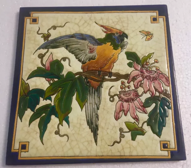 Parrot & Butterfly Jules Viellard BORDEAUX Art Nouveau Tile Carreau Jugendstil