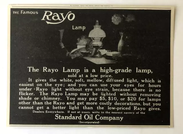 1911 Rayo Lamp Advertisement Man Reading Standard Oil Company Antique Print AD