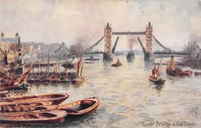 Cpa Illustrator / Signature / Charles Flower / Tower Bridge And The Tower