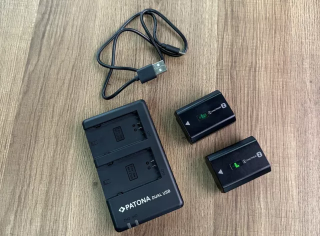 Two Sony NP FZ100 Batteries and Patona Charger