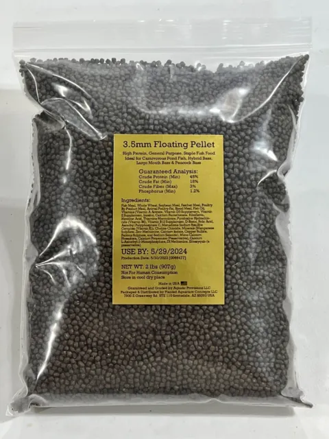 12oz -10lbs 48% Protein, Floating 3.5mm Pellet Fish Food,  Pond Carnivores, Bass