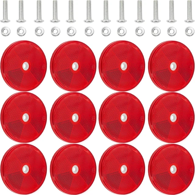 12 PACKS RED round Reflector Front Reflector with Screws Safety ...