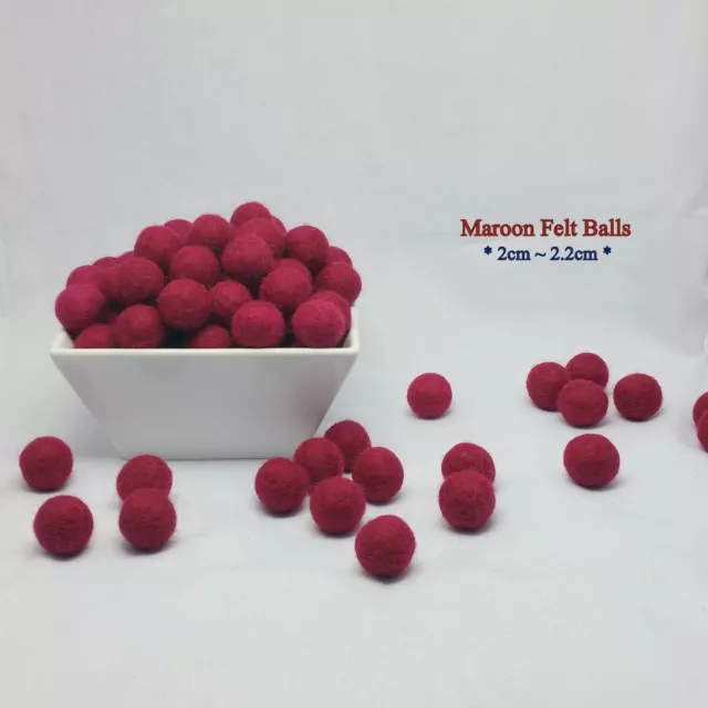 2cm Maroon Color Felt Balls ~ Beads Woolen Pom Pom Home Decor DIY Craft Supplies