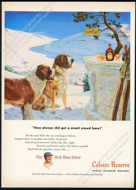 1948 St Saint Bernard dogs Tom Lovell art Calvert Reserve whiskey vtg print ad
