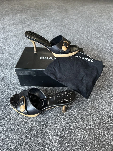 SANDALI CHANEL TACCHI Muli CC Logo 38/5 Monogrammi Nero Bianco Pelle  Vintage EUR 345,93 - PicClick IT