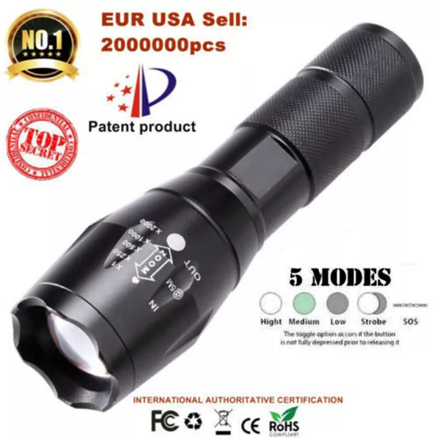 Super-Bright 90000LM LED Tactical Military LED Flashlight Torch 5 Modes Zoomable Super-Bright 90000LM LED Tactical Military LED Flashlight Torch 5 Modes Zoomable