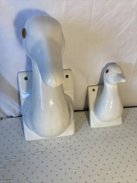 2 Ceramic Duck Goose Head Towel Wall Hanger Vintage Small And Large