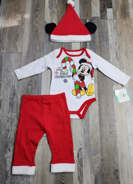 NEW Disney Baby First Christmas Outfit 3 / 6 Months Mickey Mouse NWT 3M 6M