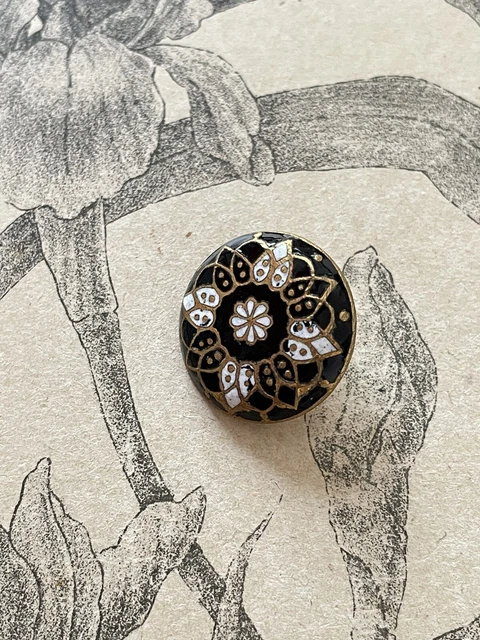 Beau Bouton émaillé ancien décor Noir & Blanc - Collection French Button 1,7cm