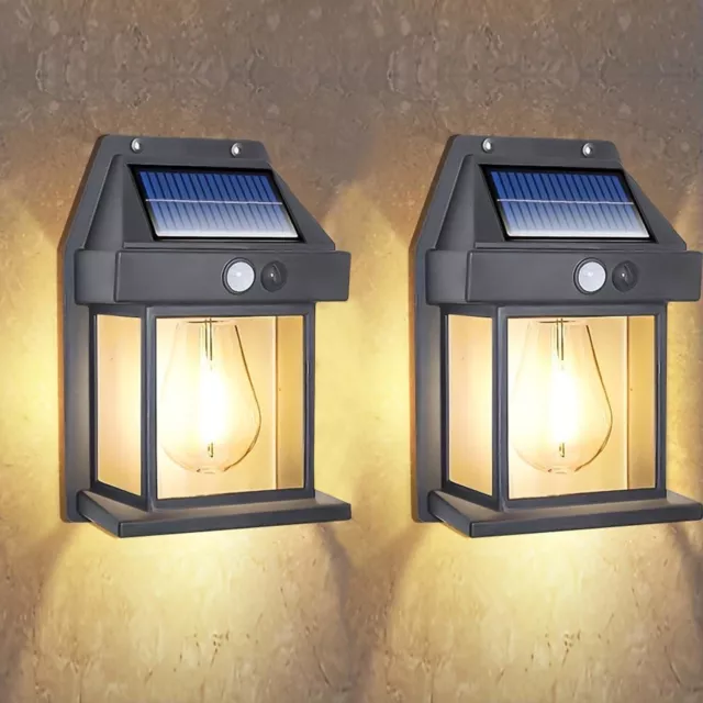 LED Solar Powered Wall Lantern Outdoor Motion Sensor Lights Garden Security Lamp