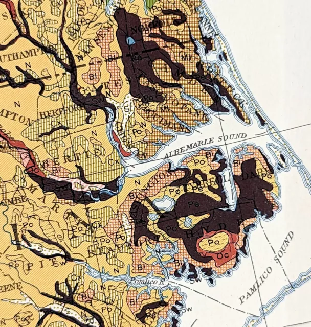 1931 NORTH CAROLINA Map ORIGINAL Virginia Pamlico Sound Washington DC Maryland