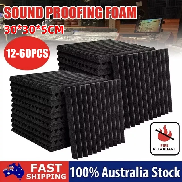 12/24/60PCS STUDIO ACOUSTIC Foam Sound Absorbtion Proofing Panel Wedge ...