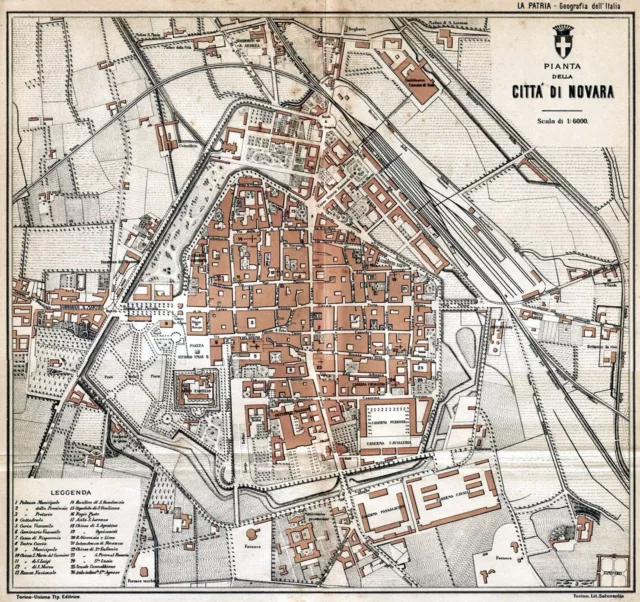 Pianta di Novara. Grande carta topografica, geografica. Stampa antica del 1891