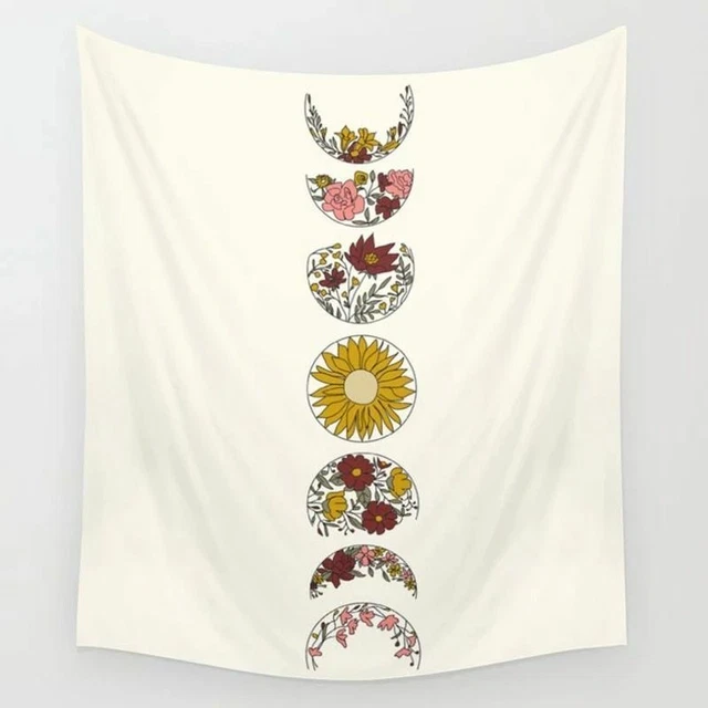 Moon Phase Tapestry Hanging Floral Psychedelic Tapestry Mandala Wall Art Decor