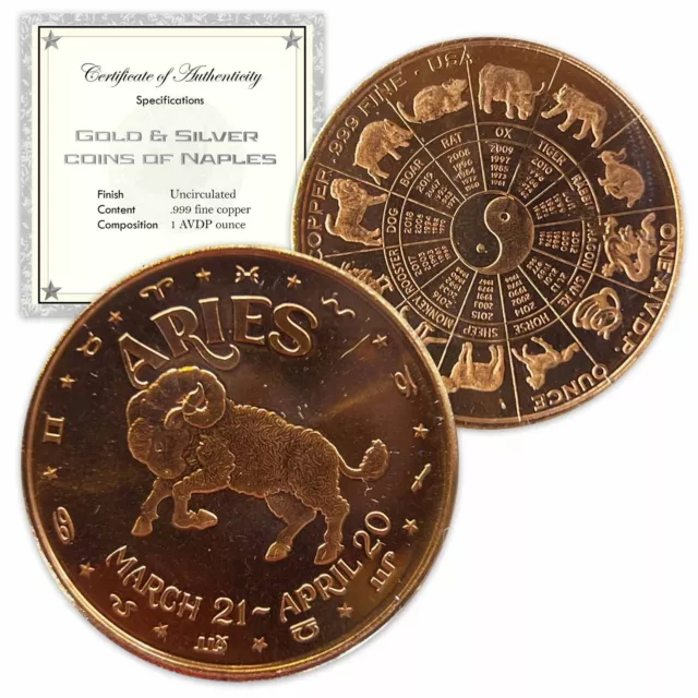 1 oz Copper Round - Aries in a capsule & gift bag