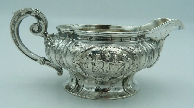 Solid Hanau 800 Silver Milk / German Gilt Cream Jug with Gilt Repousse & Cherubs
