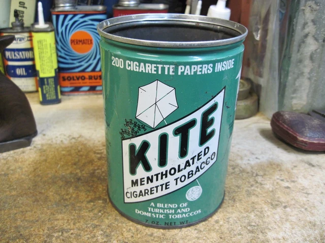 KITE TOBACCO TIN Mentholated Cigarette Smoking Can Usa Brown & Willamson  Vintage $18.00