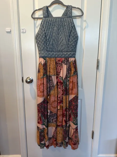 Denim Quilted Hippie Maxi Dress - Medium
