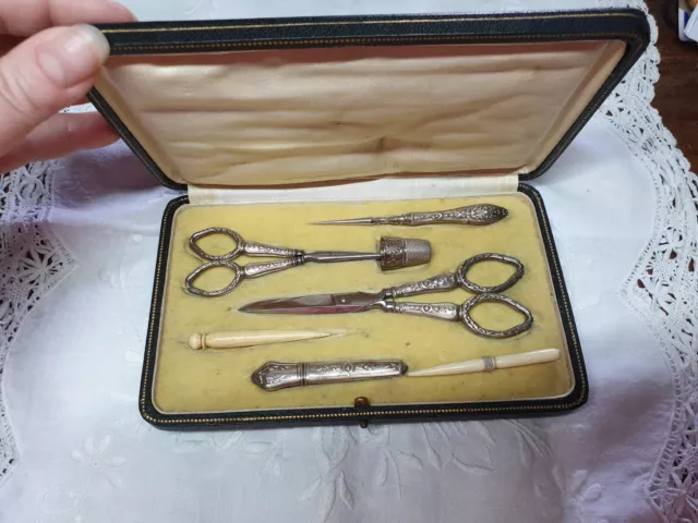 beautiful old French sewing kit in silver