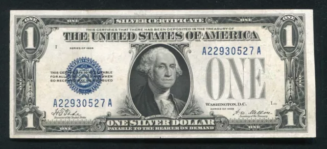 Fr. 1601 1928-A $1 One Dollar “Funnyback” Silver Certificate Extremely Fine (B)