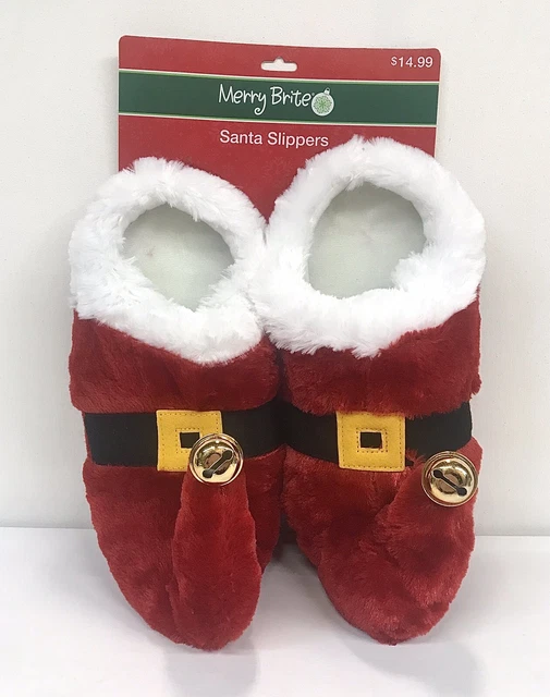 Santa Slippers Christmas Adult Size Medium Soft Plush With Jingle Bells Sexy Elf