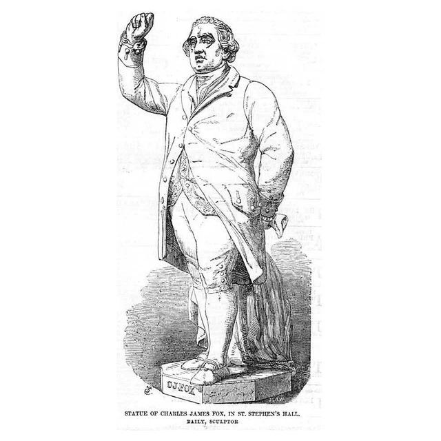 LONDON Statue of Charles James Fox in Westminster Abbey - Antique Print 1857