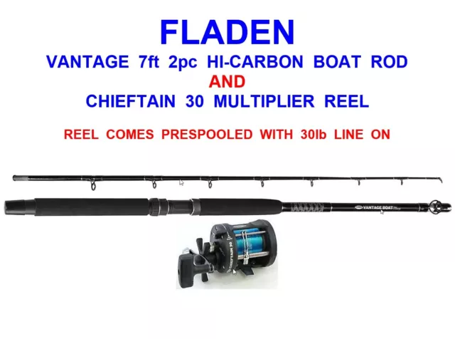 FLADEN CHIEFTAIN 30 MULTIPLIER REEL+30lb LINE FOR SEA FISHING BOAT ROD COD  LURES £29.95 - PicClick UK