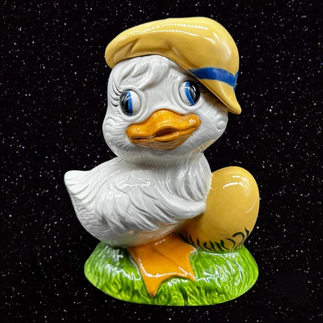 Vintage Hobbyist Duck Bird Figurine Ceramic Hand Painted With Egg 7”T 5.5”W